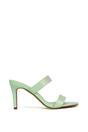 Green XY LONDON Green 'Wolf' Round Toe Double Strap Stiletto High Heel Mule Sandals, Image 1 of 5