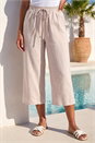 Stone Petite Linen Blend Wide Cropped Trousers, Image 2 of 4