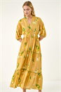 Yellow Citrus Print Boho Maxi Dress , Image 5 of 6