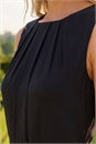Black Chiffon Pleat Neck Midi Dress, Image 4 of 4