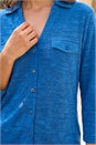 Blue Pocket Front Stretch Blouse, Image 4 of 4