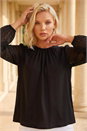 Black Petite Contrast Dobby Stretch Top, Image 1 of 4