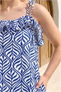 Blue Leaf Print Frill Midi Dress, Image 4 of 4