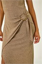 Beige Dusk Cowl Neck Buckle Midi Dress, Image 5 of 5