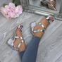 Silver AJVANI Silver Mid Block Heel Crossed Straps Sandals, Image 5 of 6
