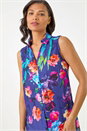 Purple Floral Leaf Print Longline Button Up Blouse, Image 4 of 5