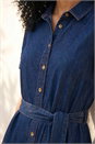Blue Denim Tiered Cotton Midi Dress, Image 4 of 4