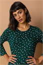 Dark Green Ditsy Floral Print Midi Dress, Image 2 of 5