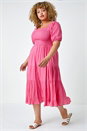 Pink Curve Shirred Tiered Midi Dress, Image 2 of 5