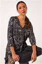 Silver Metallic Soft Touch V-Neck Top, Image 1 of 5