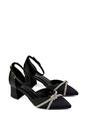 Black XY LONDON Black 'Sarah' Ankle Strap Pointed Toe Diamante Mid Block Heels, Image 3 of 5