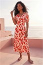 ORANGE Floral Button Down Midi Dress, Image 1 of 4