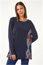Midnight Blue Side Printed Stretch Tunic Top, Image 2 of 5