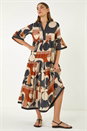 Tan Geometric Boho Maxi Dress, Image 1 of 5