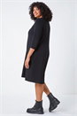 Black Curve Pocket Detail Swing Stretch Dress , Image 3 of 5