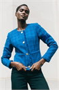Blue Checked Boucle Button Detail Jacket, Image 4 of 6