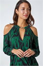 Forest Green Abstract Print Cold Shoulder Chiffon Top, Image 4 of 5