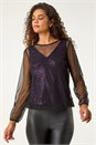 Purple Mesh Overlay Sparkle Top, Image 4 of 5