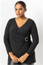 Black Curve Wrap Diamante Buckle Top, Image 1 of 4