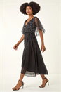 Black Sequin Chiffon Wrap Maxi Dress, Image 2 of 5