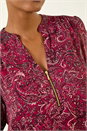 Red Paisley Print Zip Front Top, Image 5 of 5