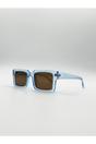 Blue Square Frame Sunglasses in Translucent Blue with Brown Lenses, Image 2 of 4