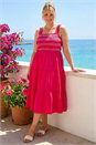 Pink Curve Strappy Shirred Midi Dress, Image 1 of 4