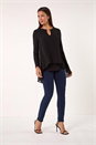 Black Ring Front Chiffon Overlay Tunic Top, Image 2 of 5