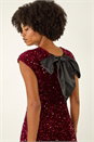 Wine Sequin Bow Back Flare Dress, Image 5 of 8