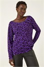 Purple Animal Print Embellished Trim Jumper, Image 4 of 5