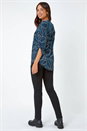 Teal Textured Leaf Print Stretch Shirt, Image 3 of 5