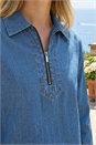 Indigo Collared Zip Front Denim Top, Image 4 of 4