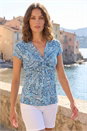 Blue Petite Abstract Twist Front Stretch Top, Image 2 of 4