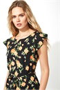 Black Orange Print Frill Sleeve Shift Dress, Image 4 of 5