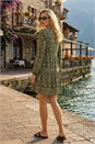 Khaki Aztec Print Button Stretch Swing Dress, Image 3 of 4