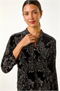 Black Velvet Metallic Print V-Neck Stretch Blouse, Image 4 of 5