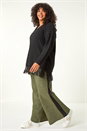 Khaki Curve Side Stripe Wide Leg Trouser, Image 2 of 5