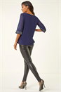Midnight Blue Embellished Cuff Chiffon Top, Image 3 of 5