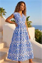 Royal Blue Aztec Print Midi Smock Dress, Image 1 of 4