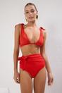 Red Tie Detail High Waist Bikini Bottom, Image 1 of 5
