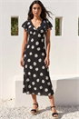 Black Floral Print Frill Midi Dress, Image 3 of 4