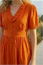 Orange Textured Frill Midi Dress, Image 3 of 4