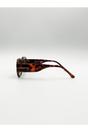 Brown SVNX Brown Oval Sunglasses with Wide Arm, Image 3 of 6