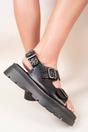 Black iKrush Black Zora Chunky Double Buckle Studded Platform Sandals, Image 1 of 3