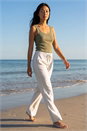 Stone Petite Linen Blend Elastic Tie Waist Trousers, Image 2 of 4