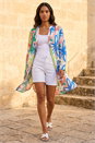 Peach Abstract Print Button Up Longline Blouse, Image 1 of 4