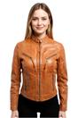 Brown Slim-Fit Leather Biker Jacket-Tulsa, Image 1 of 5
