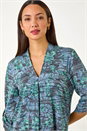 Blue V-Neck Pleat Front Jersey Top, Image 4 of 5