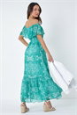 Teal Paisley Print Tiered Maxi Dress, Image 3 of 5