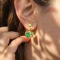 Gold Statement Emerald May Birthstone Hammered Earrings, Image 3 of 4